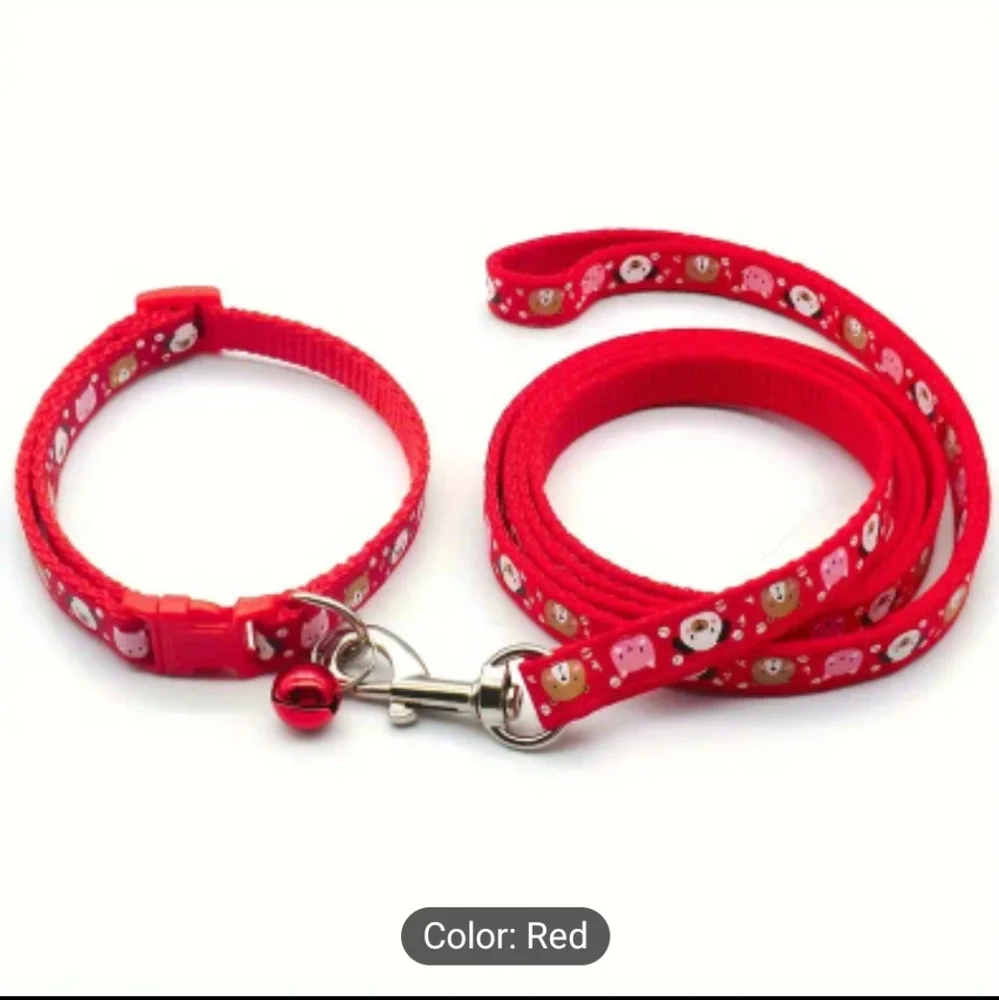 2pc Pet Dog Collar And Leash Sets, Cute Patterns, Adjustable With Bell